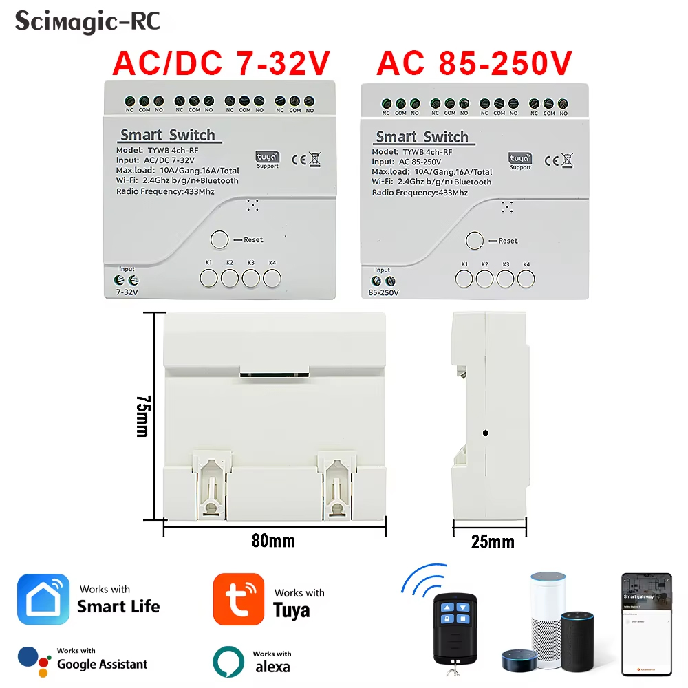 Tuya 4 Channel - Módulo de Relé Inteligente Wi-Fi de